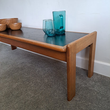 Mid-Century Solid Teak and Rexine Coffee Table (Large)