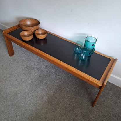 Mid-Century Solid Teak and Rexine Coffee Table (Large)