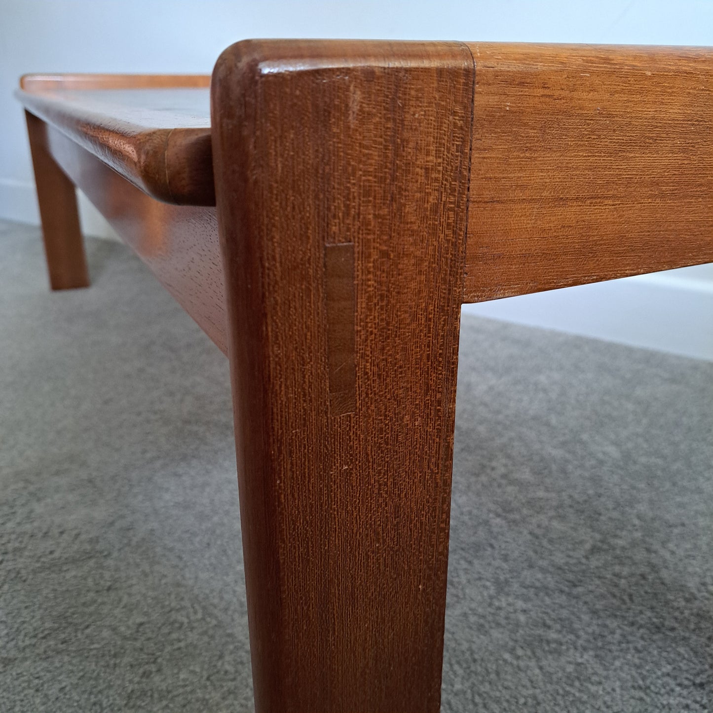 Mid-Century Solid Teak and Rexine Coffee Table (Large)