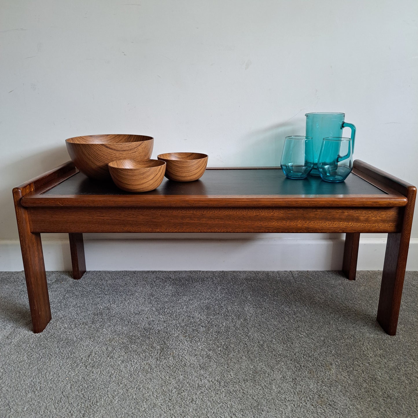 Mid-Century Solid Teak and Rexine Coffee Table (Medium)