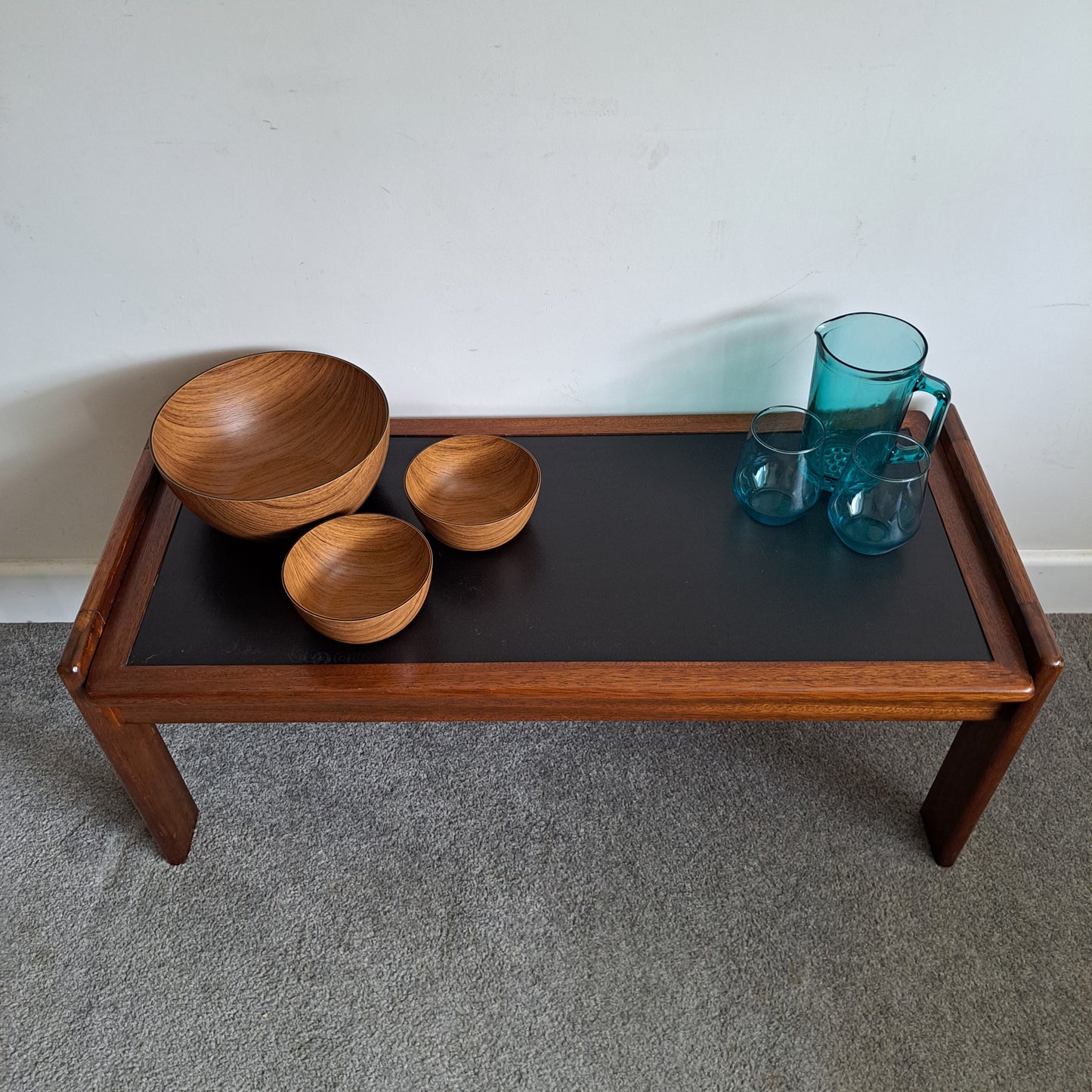 Mid-Century Solid Teak and Rexine Coffee Table (Medium)