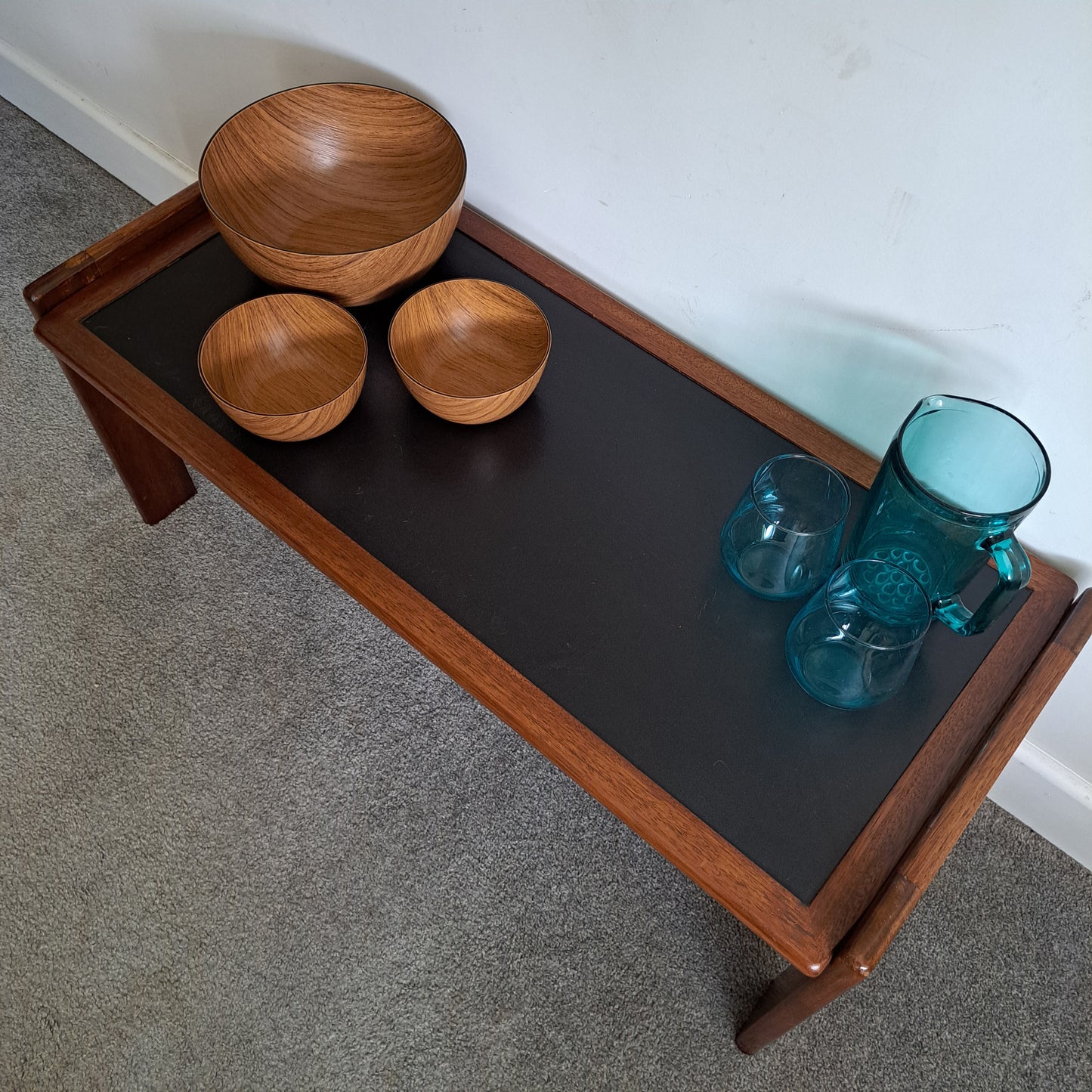 Mid-Century Solid Teak and Rexine Coffee Table (Medium)