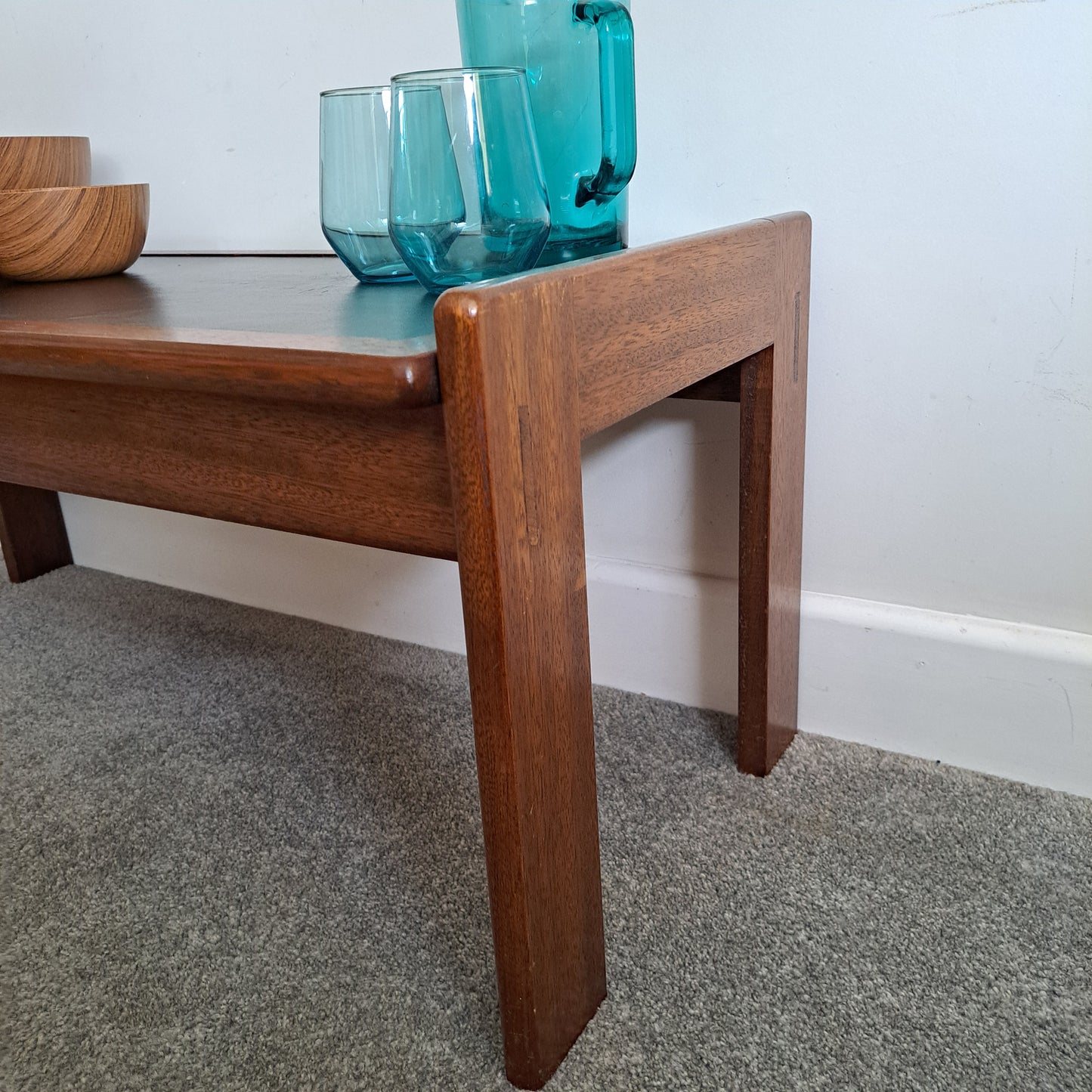 Mid-Century Solid Teak and Rexine Coffee Table (Medium)