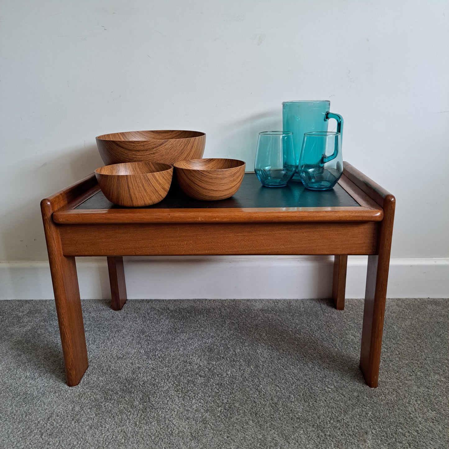 Mid-Century Solid Teak and Rexine Coffee Table (Small)