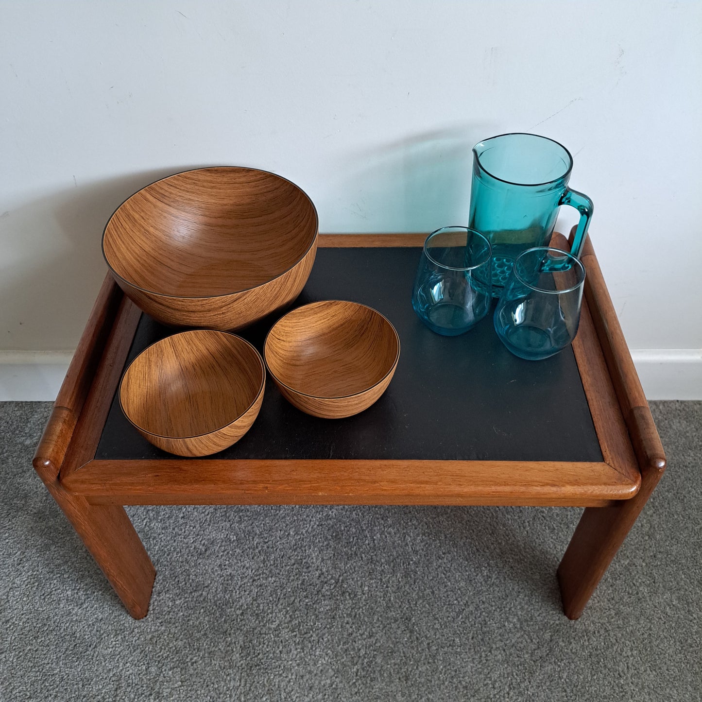 Mid-Century Solid Teak and Rexine Coffee Table (Small)