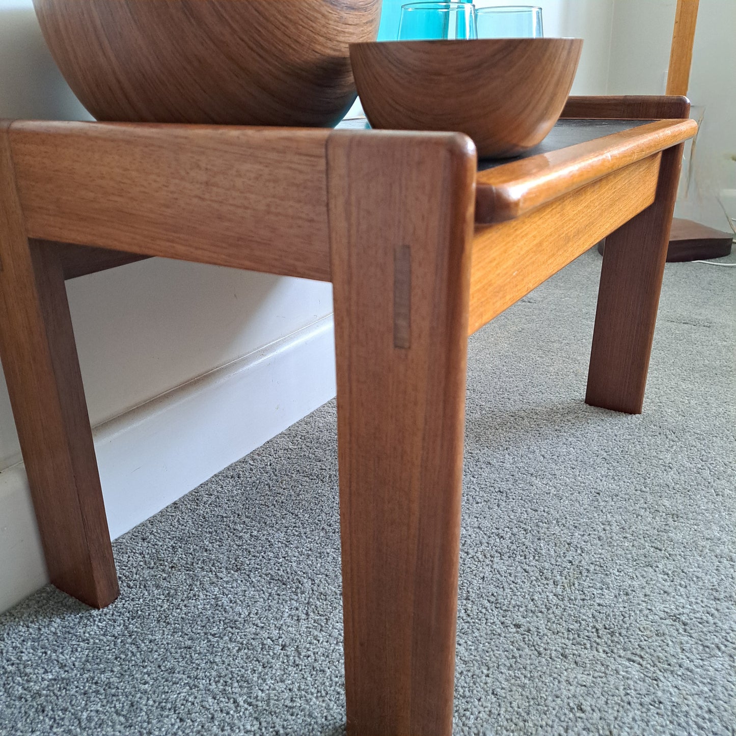 Mid-Century Solid Teak and Rexine Coffee Table (Small)