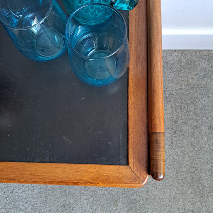 Mid-Century Solid Teak and Rexine Coffee Table (Small)