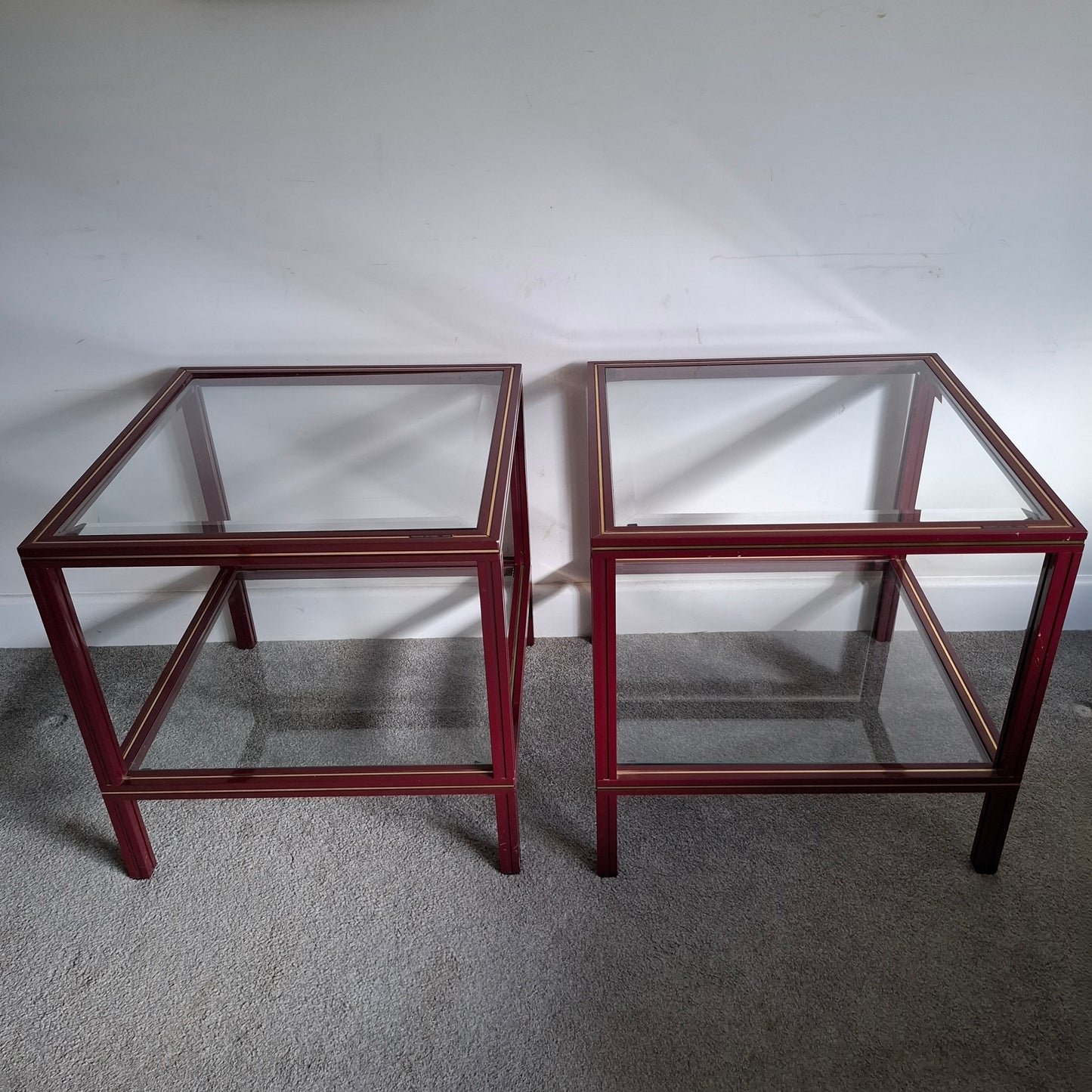 Pair of 1970s Metal and Glass Side Tables by Pierre Vandel