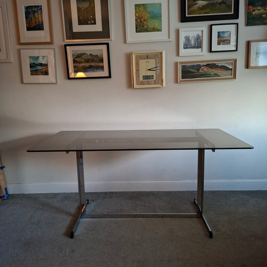 1970s 'Lisse' Glass Top and Chrome Dining Table by PIEFF