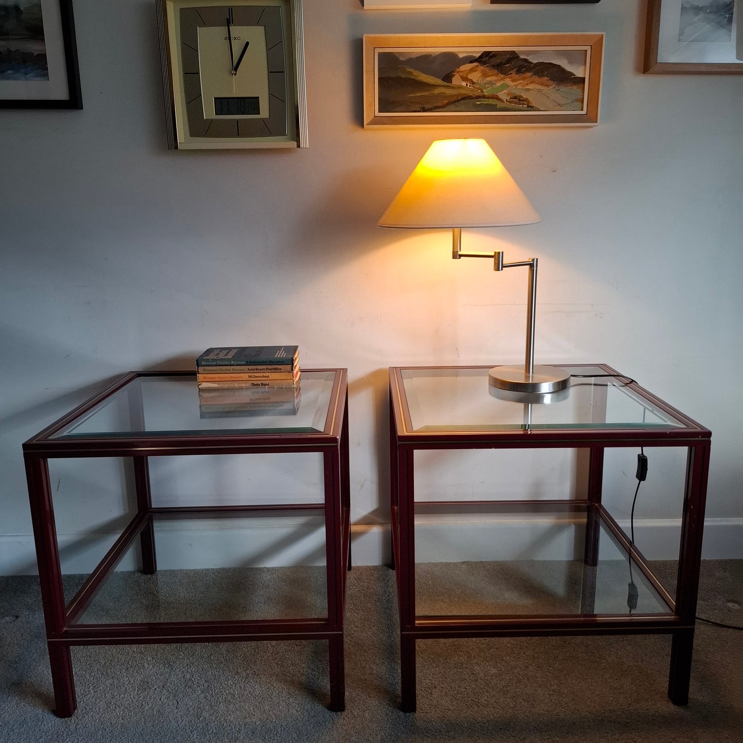 Pair of 1970s Metal and Glass Side Tables by Pierre Vandel