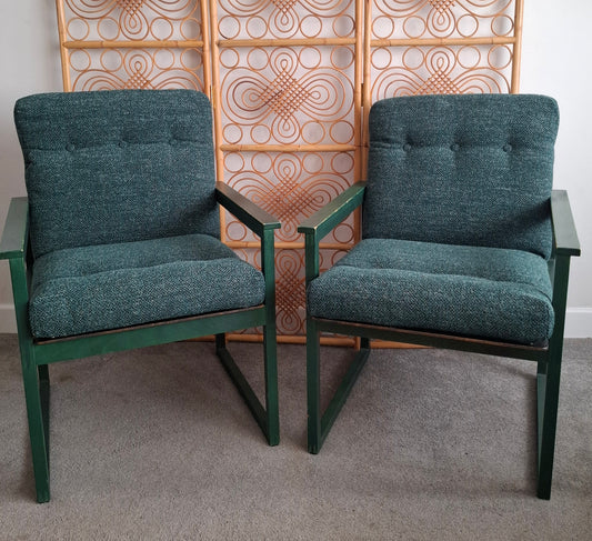 Pair of Green 'Cube' Armchairs